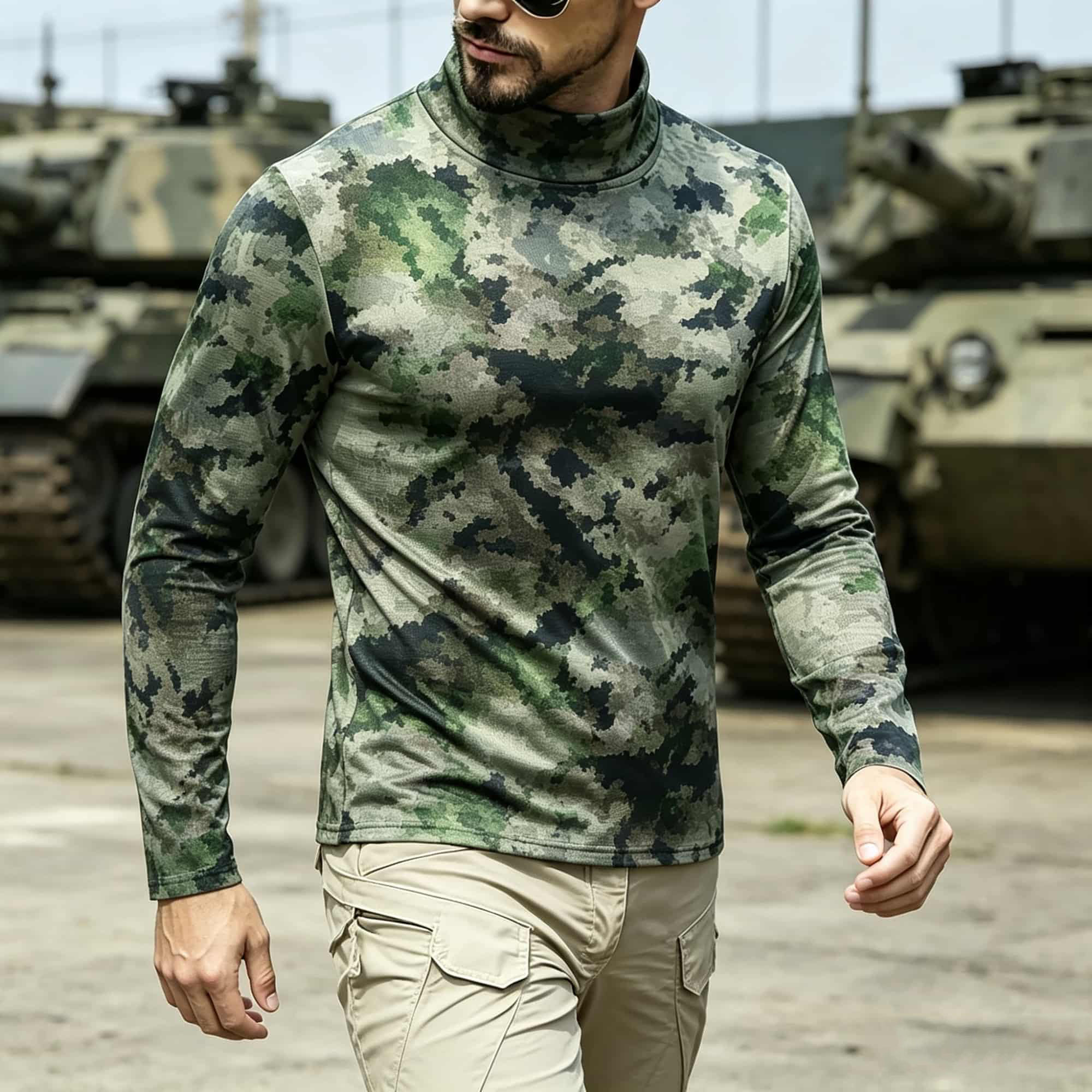 Men Tactical Camouflage Print  - đánh giá và giá Base Layer Top