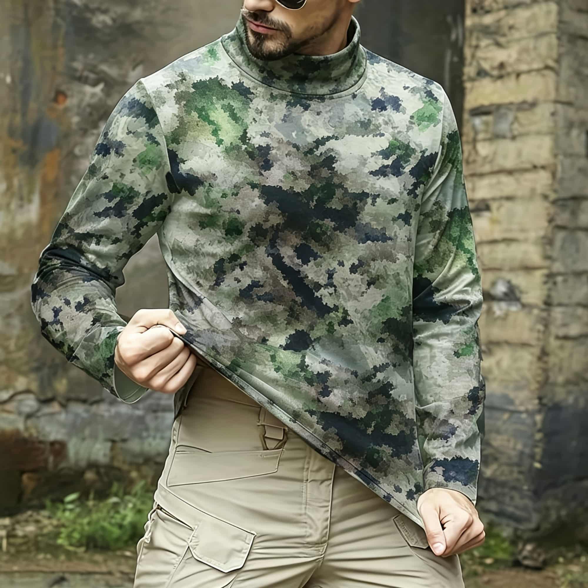 Men Tactical Camouflage Print  - đánh giá và giá Base Layer Top